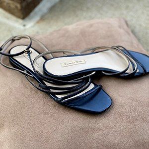 BLACK LEATHER MASSIMO DUTTI FLAT SANDALS SIZE 5